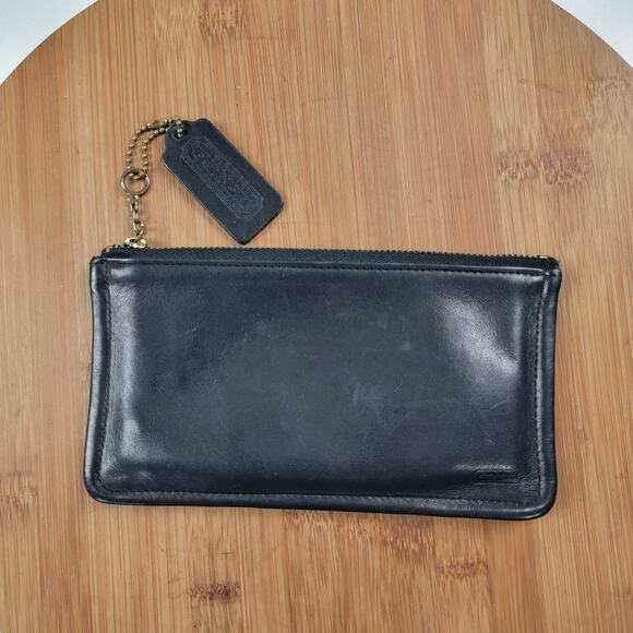 Vintage 90s Coach Black Leather Skinny Make Up Kit Cosmetic Case Pouch Wallet - Picture 1 of 7